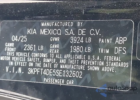 2025 Kia K4 Lx z USA, uszkodzony, nr VIN 3KPFT4DE5SE132602